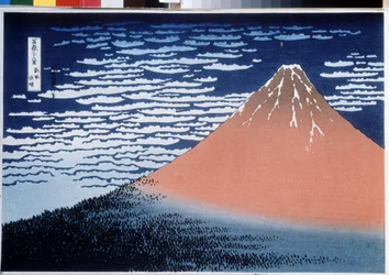 Series of 36 Views of Mount Fuji: Mount Fuji in Clear Weather, Also Called Red Fuji. Woodblock print by Katsushika Hokusai (1760-1849)