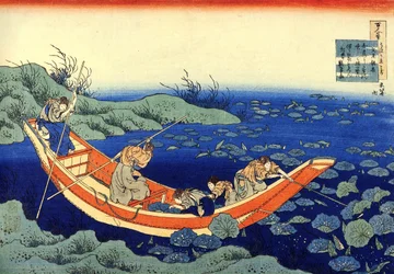 Series of One Hundred Poems by One Hundred Poets: "Fumiya no Asayasu". Print by Katsushika Hokusai (1760-1849)