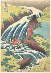 The Waterfall Where Yoshitsune Washed His Horse at Yoshino in Yamato Province, from the Series A Tour of Waterfalls in Various Provinces