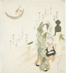 Woman on the Bridge Watching the Moon