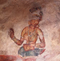 Apsaras, Heavenly Nymph Making an Offering, Fresco, Fortified Citadel of Sigiriya (UNESCO World Heritage List)