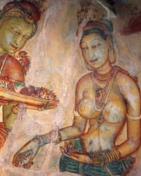 Apsaras, Heavenly Nymph Offering Flowers, Fresco, Fortified Citadel of Sigiriya (UNESCO World Heritage List)