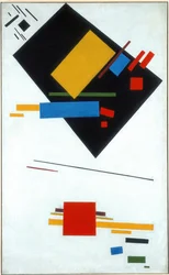 Suprematist Painting Black Trapezoid and Red Square