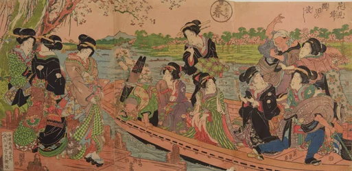 Ferry Boat on the Sumida River - Returning from Hanami at the Sumida Crossing, from the series: Four Seasons; Spring