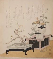 Table with a Flowering Plum and Flowerpots