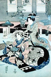 Two Seated Ladies, One Playing the Samisen