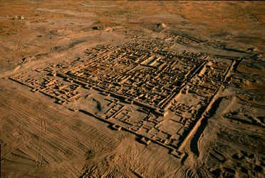 Aerial of Gonur, an important center of Oxus culture, walled colony with central citadel