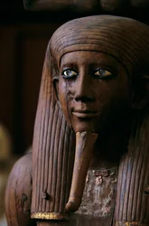 Life sized wooden Ka statue of King Auibre-Hor with gold leaf and semi-precious stones