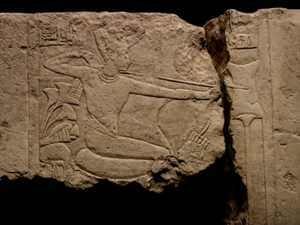 Limestone from Sakkara of smiting enemies: 18th Dynasty; New Kingdom; Egypt; Tut, 2009