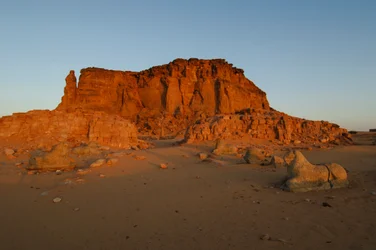 Moonset and sunrise, Temple of Taharka, Ram Gate, Gebel Barkal, Temple Complex, Pharaoh Taharka, 2007
