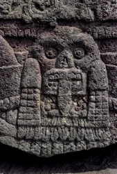 Skull and Serpent Carving, Tenochtitlan, Templo Mayor, Aztec, Mexico, Mexico City, 2010