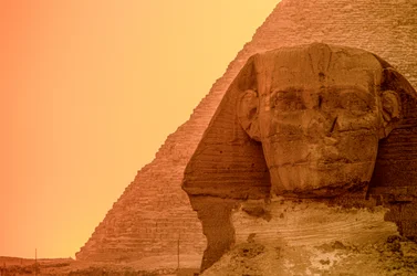 Sunset on the Giza Plateau and Pyramids, Egypt, Old Kingdom, Sphinx