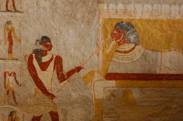 Tomb chamber and painting details, Queen Qalhata, tomb paintings, Black Pharaohs, Nubians, 2007