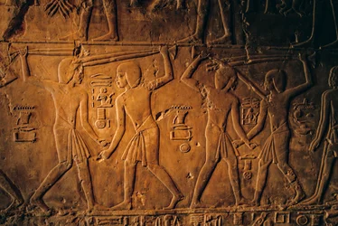 Tomb of Kheruf, Steward of Tiye, stick fighting with papyrus stalks; 18th dynasty