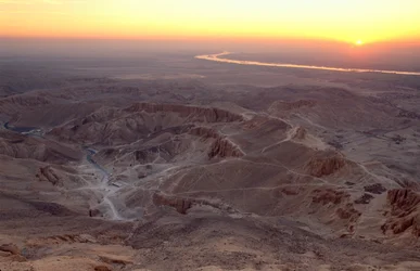 View from top of the Qurna at sunrise, Egypt, Valley of the Kings