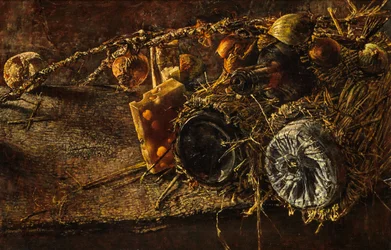 Still Life with Cheese and Bottles