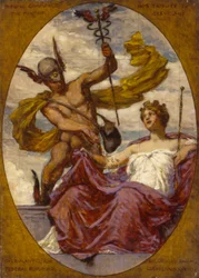 Study for Mural at U.S. Custom House, Cleveland, OH, Passing Commerce Pays Tribute to the..., 1909