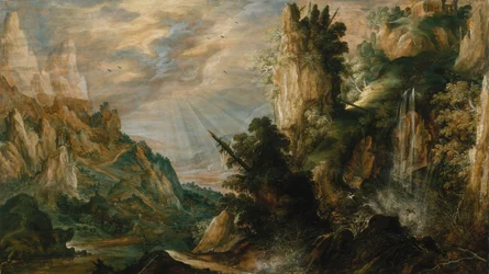 A Mountainous Landscape with a Waterfall