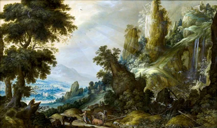 Mountain Landscape with Waterfall