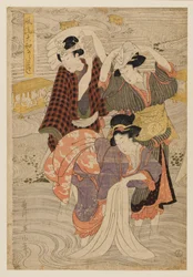 Woodblock print-Group of washerwomen