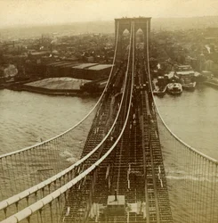 Brooklyn from one of the towers of the Suspension Bridge, New York, USA