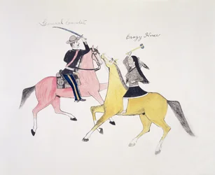 Symbolic portrayal of the conflict between the Indians and the whites as represented by their two most famous leaders, General Custer and Crazy Horse