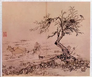 Korean art: scene of plowing