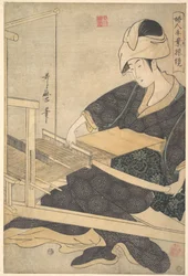 A Woman Weaving, Seated at a Hand Loom