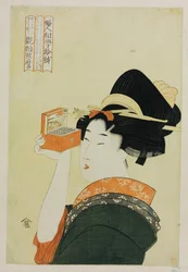 A Young Girl Looking Through a Nozoki Megane, Magic Lantern, from the Series Ten Forms of Feminine Physiognomies