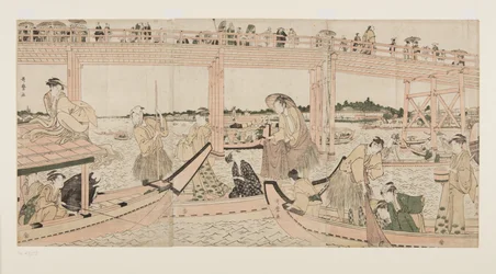 Fishing Boats with Nets under Ryogoku Bridge
