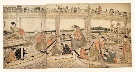 Fishing Boats with Nets under Ryōgoku Bridge