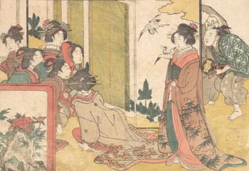 Girls Entertained by Performers, from the Illustrated Book Flowers of the Four Seasons
