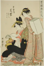 Hanamurasaki of the Tamaya, Shirabe, Teriha, Flowers from the Series Snow, Moon and Flowers in Yoshiwara