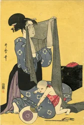 Hari-shigoto Needlework (Triptych, Left Part)