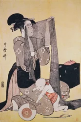 Needlework, ca 1794, woodcut, Japan, Edo period