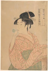 Young Woman Blowing a Popen, from the Series “Ten Classes of Women’s Physiognomy” (Fujo ninsō juppen)