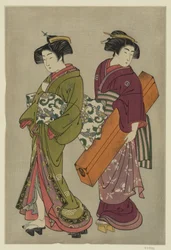 Geisha and a Servant Carrying Her Shamisen Box