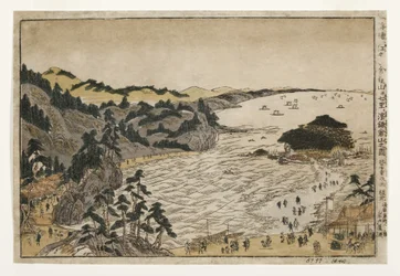 View of the Golden Turtle Hill at Enoshima and Shichiri Beach from Kamakura Mountains, 1783-90