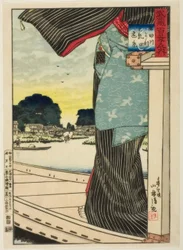 Distant View of Matsuchi Hill from Sumida River (Sumidagawa yori Matsuchiyama enkei) from the series “Hundred Views of Musashi Province (Musashi hyakkei no uchi)
