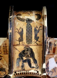 The Francois Vase: Detail of the Crater with Black Figures Depicting Achilles Dead Carried by Ajax