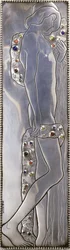 Inset panel of a Weiner Werkstatte white painted single bed depicting a naked androgynous figure (detail)