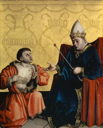 Antipater Kneeling Before Julius Caesar from the Heilspiegel Altarpiece