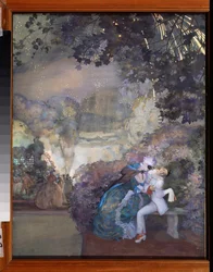 Pierrot and a Woman. (Flirtation at a masked ball). Work by Konstantin Andreyevich Somov, gouache on paper