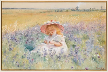 A Young Girl in a Field of Salvia, Oxeye Daisies and Meadow Foxtail