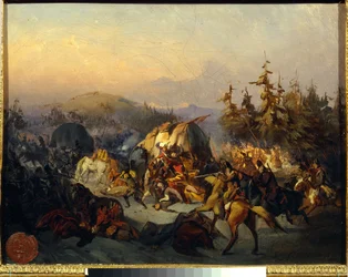Russian Cossacks Attack French Troops in Transit, Episode of the Battle of Borodino in 1812