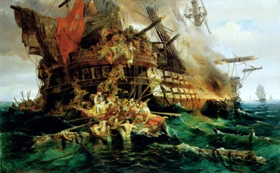 A Turkish Warship on Fire