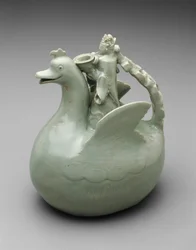Bird Shaped Ewer with Crowned Rider Holding a Bowl