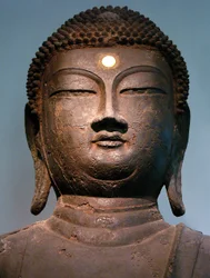Iron Buddha Head, from the Goryeo Period of the 10th Century, from the Monastery of Hasachang-dong, Hanam, Gyeonggi-do, Korea. Photography, Seoul National Museum, Republic of Korea, 2006.