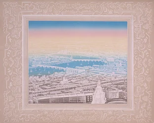 Aerial view of London showing Waterloo Bridge and Blackfriars Bridge, c. 1845
