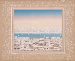 Aerial view of London with decorative border